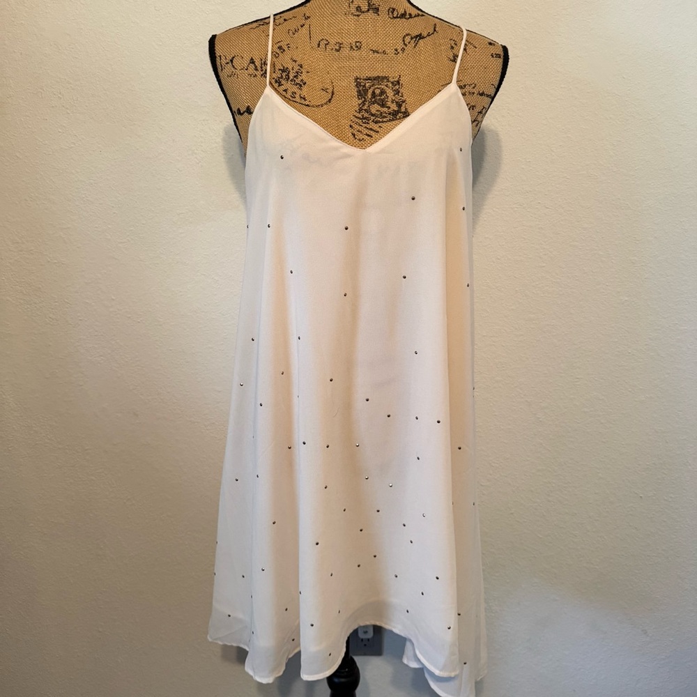 Slip dress Light beige sheer embellished medium